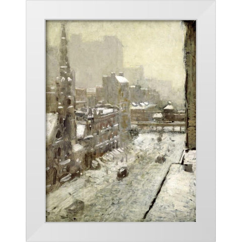 Winter In The City White Modern Wood Framed Art Print by Cornoyer, Paul