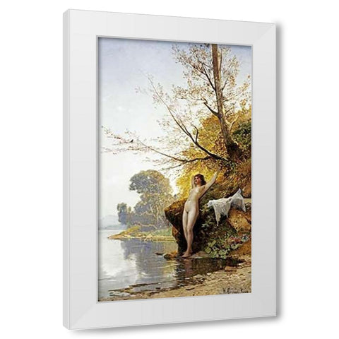 The Bather White Modern Wood Framed Art Print by Corrodi, Hermann David Salomon