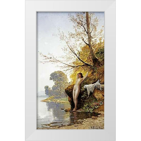 The Bather White Modern Wood Framed Art Print by Corrodi, Hermann David Salomon