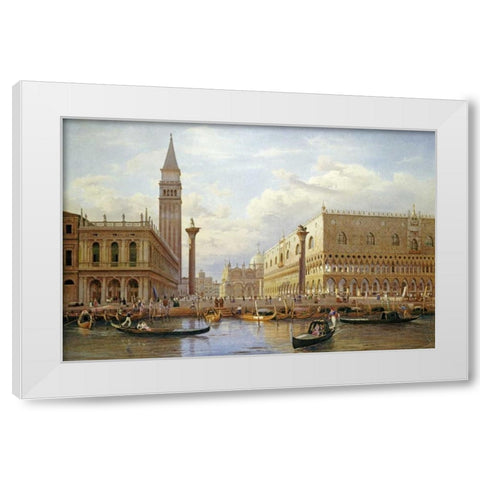 A View of The Piazzetta With The Doges Palace From The Bacino, Venice White Modern Wood Framed Art Print by Corrodi, Salomon