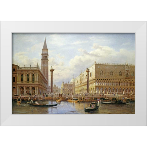 A View of The Piazzetta With The Doges Palace From The Bacino, Venice White Modern Wood Framed Art Print by Corrodi, Salomon