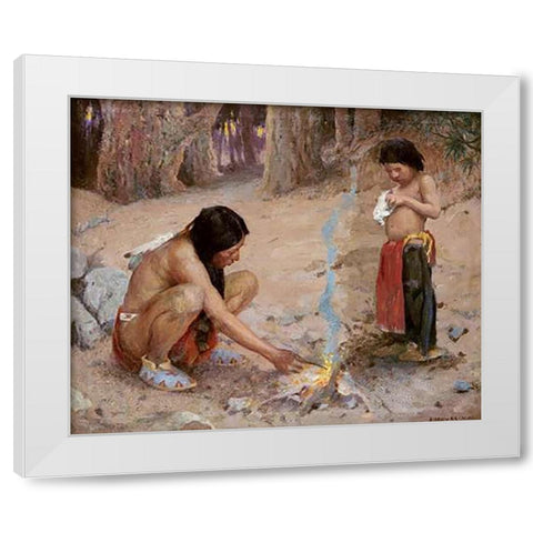 The Campfire White Modern Wood Framed Art Print by Couse, Eanger Irving