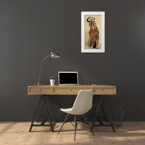 Indian With Blanket White Modern Wood Framed Art Print by Couse, Eanger Irving