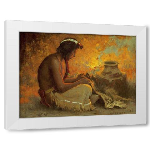 The Badger Skin White Modern Wood Framed Art Print by Couse, Eanger Irving