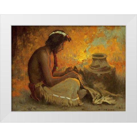 The Badger Skin White Modern Wood Framed Art Print by Couse, Eanger Irving