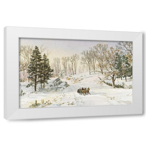 Winter on Ravensdale Road, Hastings-On-Hudson, New York White Modern Wood Framed Art Print by Cropsey, Jasper Francis