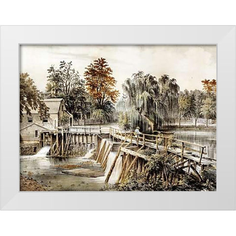 The Mill-Dam at Sleepy Hollow White Modern Wood Framed Art Print by Ives, Currier and