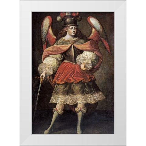 Archangel Miguel White Modern Wood Framed Art Print by Cuzco School