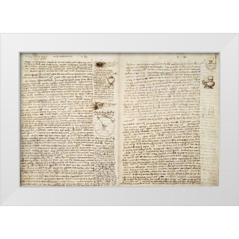 Codex Hammer Pages 124-127 White Modern Wood Framed Art Print by Da Vinci, Leonardo