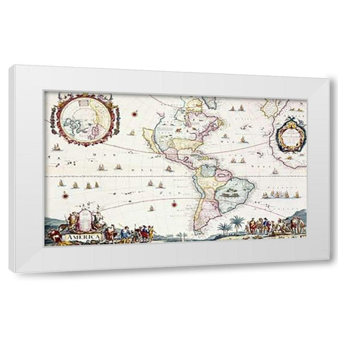 Map of The Americas, 1696 White Modern Wood Framed Art Print by Danckerts, Cornelis