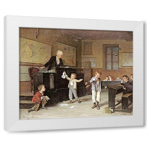 The School Room White Modern Wood Framed Art Print by Dargelas, Andre Henri