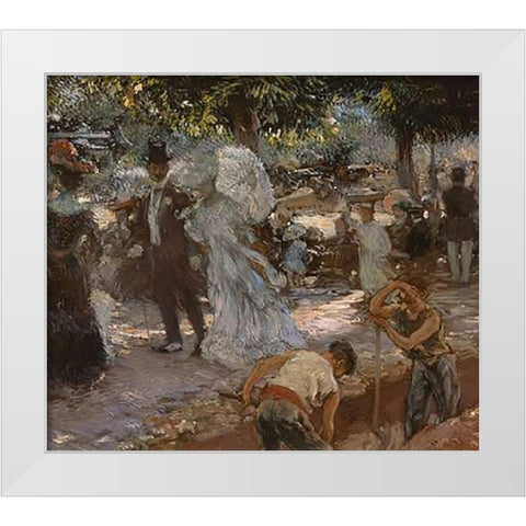 La Promenade White Modern Wood Framed Art Print by De Latouche, Gaston