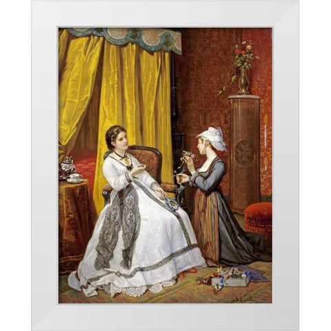 Flowers For The Lady White Modern Wood Framed Art Print by De Pinelli, Auguste