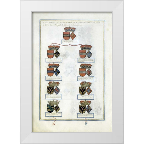 Tables of Consanguinity Between Queen Marie De Medicis of France and Henri IV White Modern Wood Framed Art Print by Dhozier, Pierre