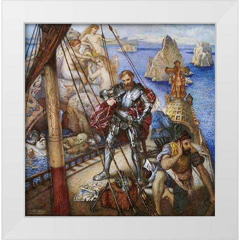 The Islands of The Sirens, Ulysses Lashing Himself To The Mast White Modern Wood Framed Art Print by Donaldson, Andrew Benjamin