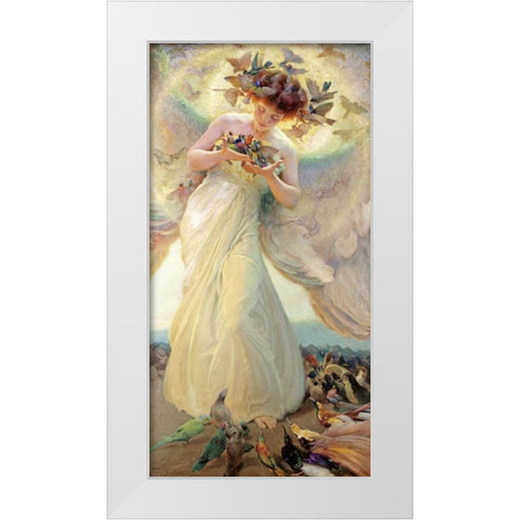 The Angel of The Birds White Modern Wood Framed Art Print by Dvorak, Franz