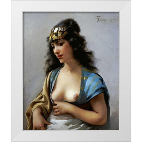 An Eastern Beauty White Modern Wood Framed Art Print by Falero, Luis Riccardo