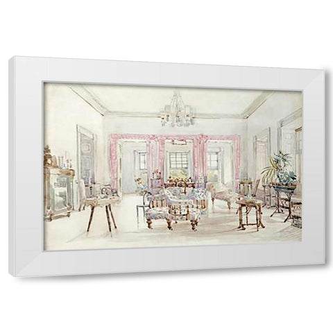 The Drawing Room of Queens House, Barbados, 1880 White Modern Wood Framed Art Print by Grimston Fawkes, Col. Lionel