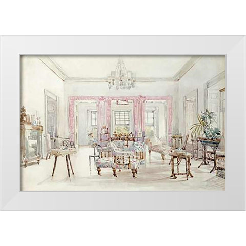 The Drawing Room of Queens House, Barbados, 1880 White Modern Wood Framed Art Print by Grimston Fawkes, Col. Lionel