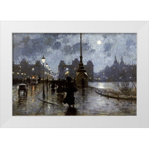 Copenhagen By Night White Modern Wood Framed Art Print by Fischer, Paul