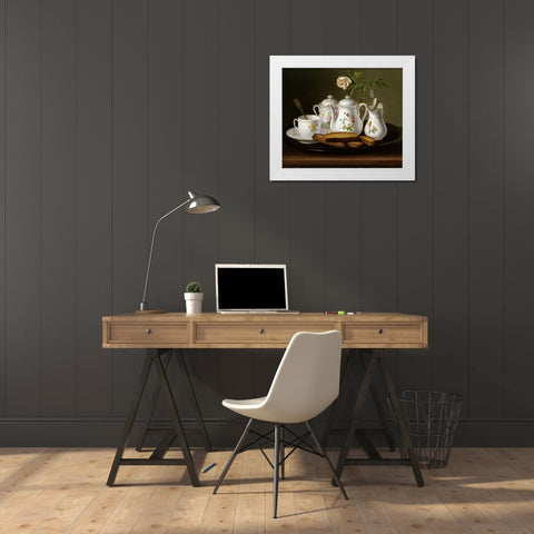 Still Life of Porcelain and Biscuits White Modern Wood Framed Art Print by Forster, George