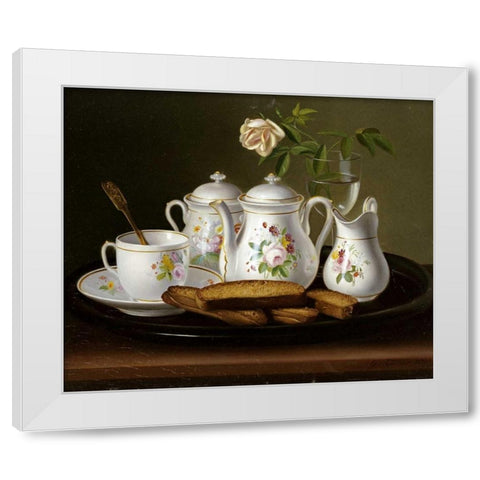 Still Life of Porcelain and Biscuits White Modern Wood Framed Art Print by Forster, George
