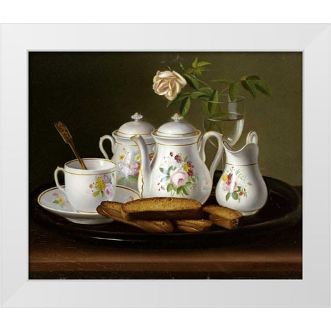 Still Life of Porcelain and Biscuits White Modern Wood Framed Art Print by Forster, George