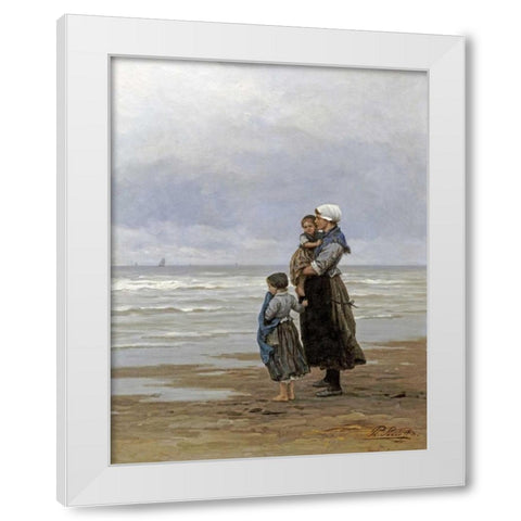 Waiting For The Boats White Modern Wood Framed Art Print by Frederik, Philippe Lodowyck Jacob