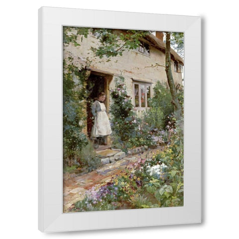 The Cottage Garden White Modern Wood Framed Art Print by Glendening, Alfred Augustus