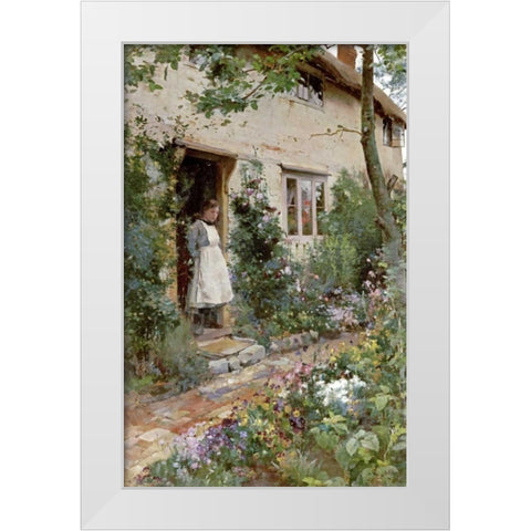 The Cottage Garden White Modern Wood Framed Art Print by Glendening, Alfred Augustus