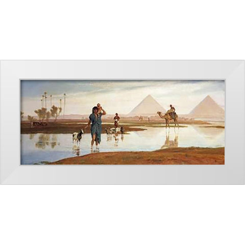 Overflow of The Nile, With The Pyramids White Modern Wood Framed Art Print by Goodall, Frederick