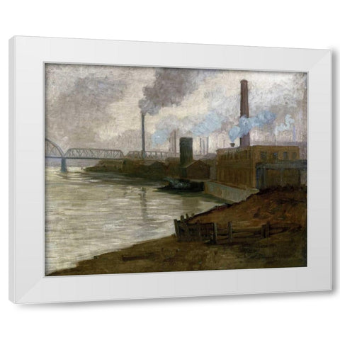 Industrial Scene - Mills on The Monongahela White Modern Wood Framed Art Print by Gorson, Aaron Henry