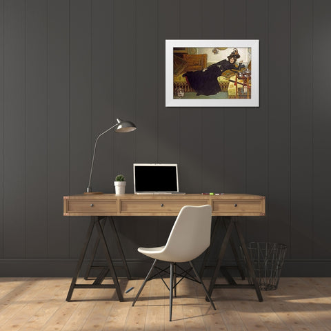 Une Femme Elegante White Modern Wood Framed Art Print by Gourse, Hippolyte-Casimir