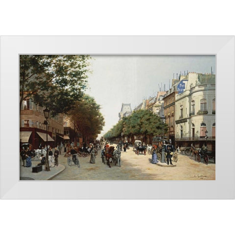 Le Boulevard Des Italiens, Paris White Modern Wood Framed Art Print by Grandjean, Edmond Georges