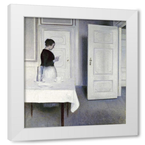 Interior With a Woman Reading a Letter White Modern Wood Framed Art Print by Hammershoi, Vilhelm
