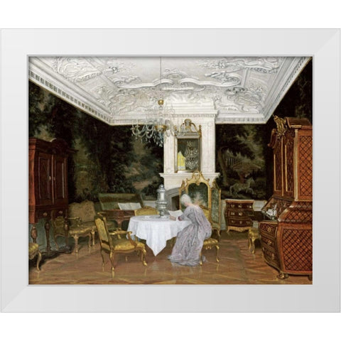A Lady In An Interior, Fredensborg White Modern Wood Framed Art Print by Hansen, Adolf Heinrich Claus