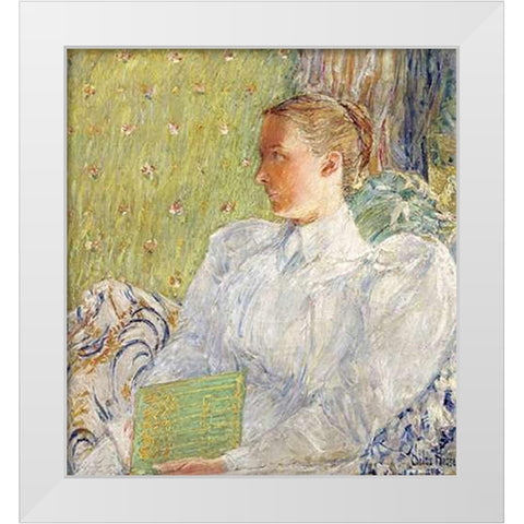 Portrait of Edith Blaney (Mrs. Dwight Blaney) White Modern Wood Framed Art Print by Hassam, Childe