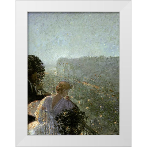 Summer Evening, Paris White Modern Wood Framed Art Print by Hassam, Childe