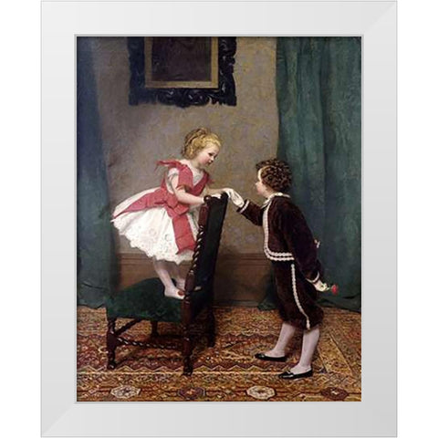 Miss Lilys First Flirtation White Modern Wood Framed Art Print by Hayllar, James