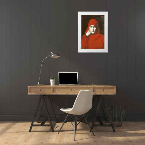 A Woman In a Red Cloak White Modern Wood Framed Art Print by Henner, Jean Jacques