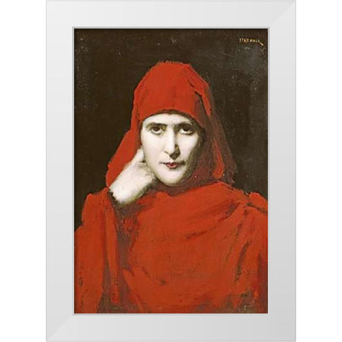 A Woman In a Red Cloak White Modern Wood Framed Art Print by Henner, Jean Jacques
