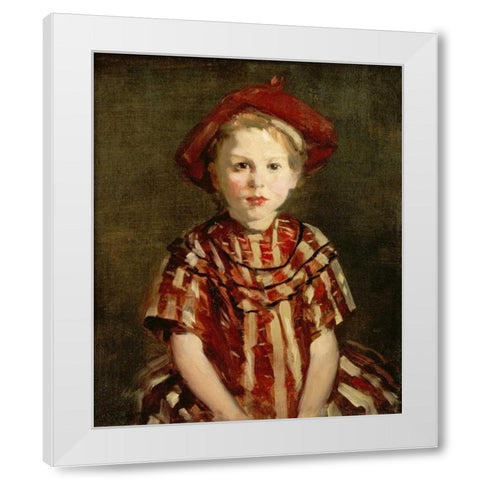 Little Girl In Red Stripes White Modern Wood Framed Art Print by Henri, Robert