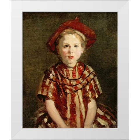 Little Girl In Red Stripes White Modern Wood Framed Art Print by Henri, Robert