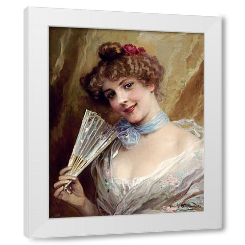 Lady With a Fan White Modern Wood Framed Art Print by Hernandez, Daniel