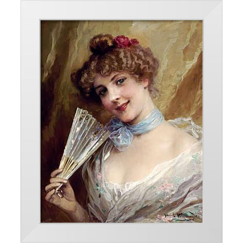 Lady With a Fan White Modern Wood Framed Art Print by Hernandez, Daniel