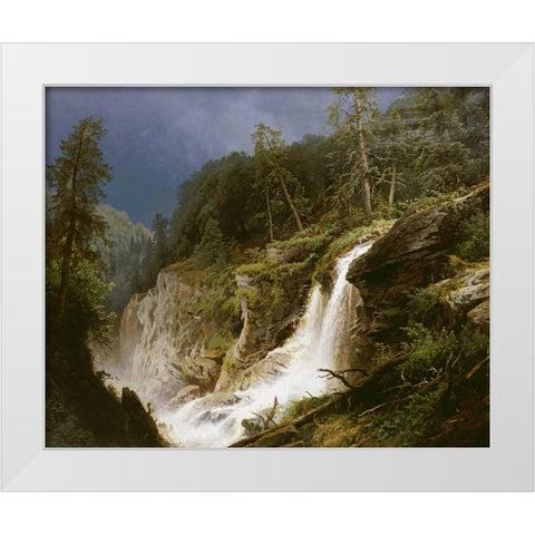 Western Waterfall White Modern Wood Framed Art Print by Herzog, Herman