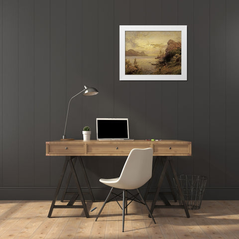 Camp Site White Modern Wood Framed Art Print by Herzog, Herman