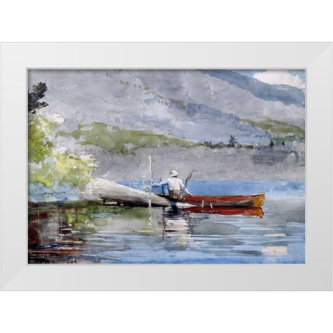 The Red Canoe White Modern Wood Framed Art Print by Homer, Winslow