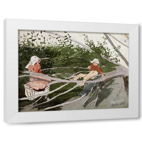 Out on a Limb White Modern Wood Framed Art Print by Homer, Winslow