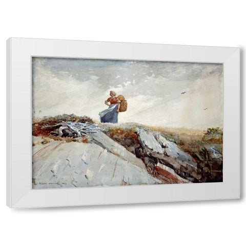 Down The Cliff White Modern Wood Framed Art Print by Homer, Winslow